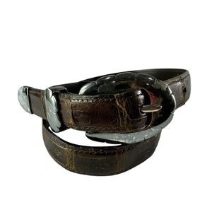 Vintage J & M Davidson Brown Genuine Crocodile Western Belt Unisex Size 26